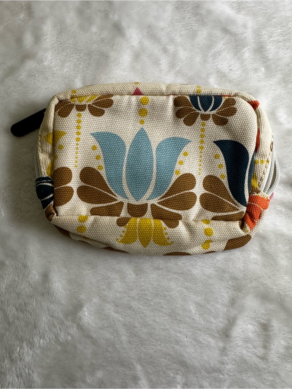 Primrose Hill London 4x6 Cream Brown Blue Floral Zip Makeup Jewelry Toiletry Bag - Picture 7 of 9